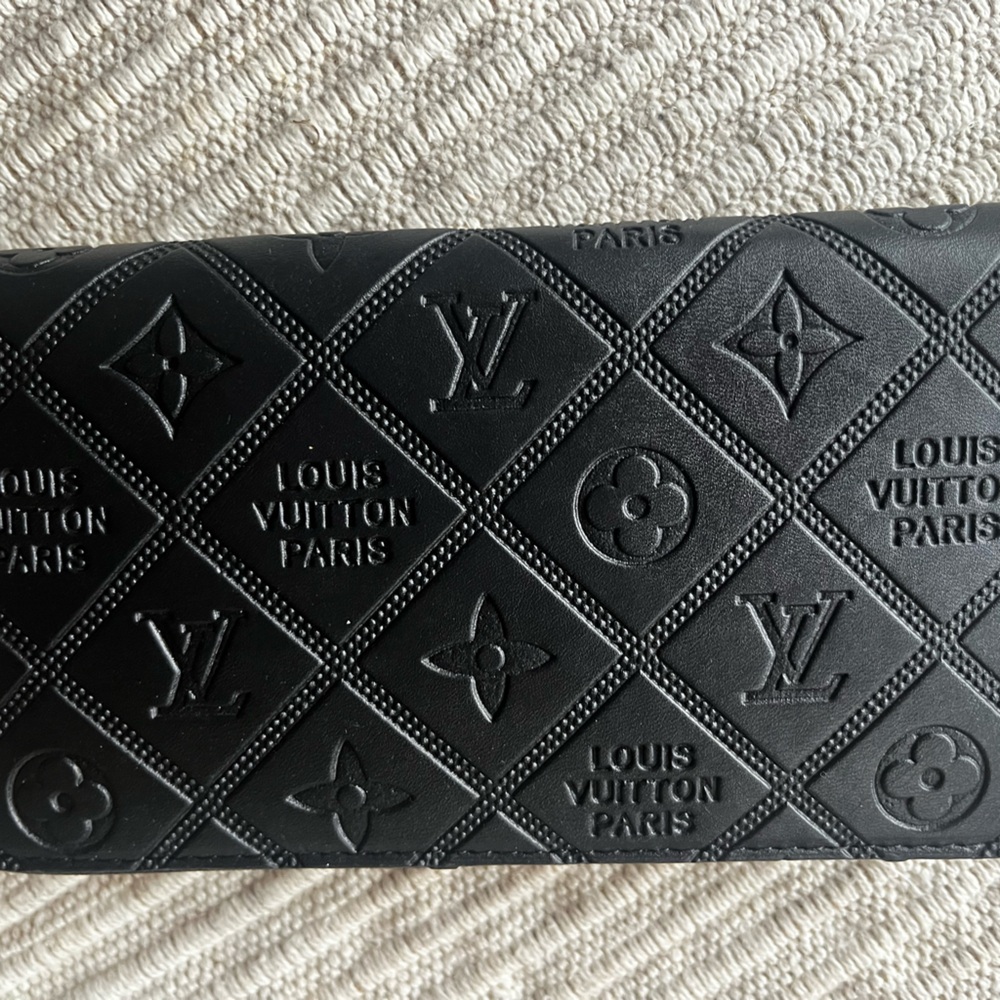 Black Leather Wallet with Gold Zipper